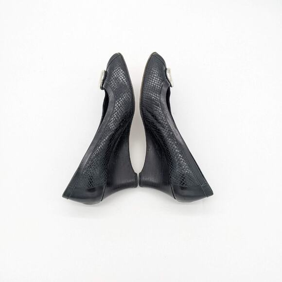 Brighton Black Leather Open Toe Wedges Silver Buckle Detail Size 8 - Picture 8 of 11